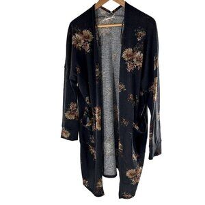 Open Cardigan Black with Floral Size Large